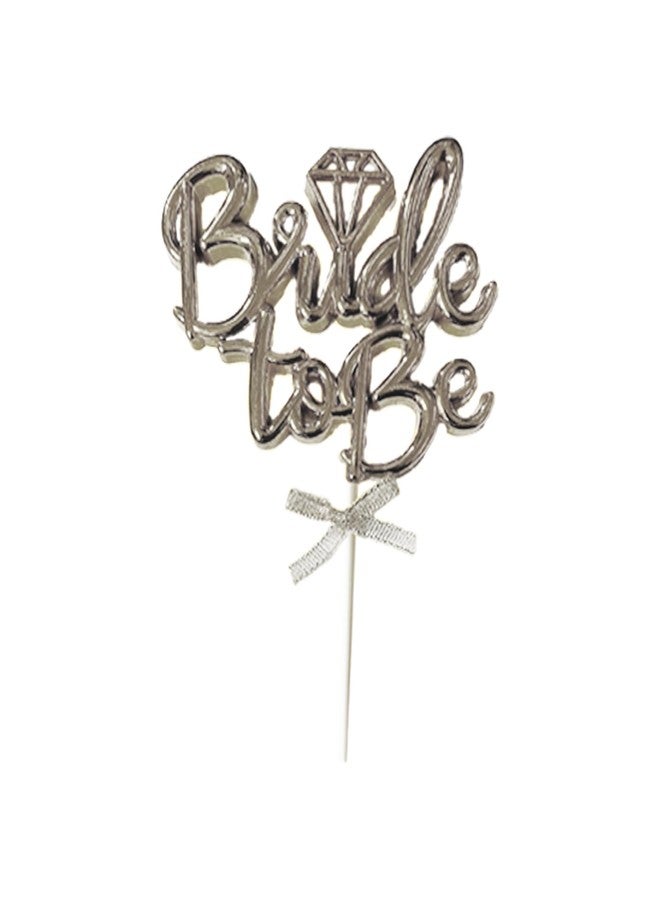 Pop Colours Silver Bride to Be Cake Topper with Diamond Accent | Cake Topper For Bride To Be Celebration | Pack of 1 (Silver) - Image 1